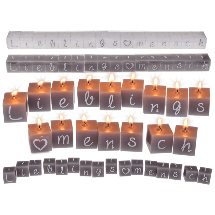 Square candles with letters, Lieblingsmensch,