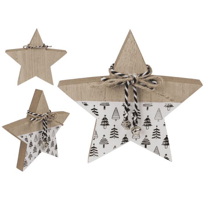Standing wooden star with ribbon & bell,
