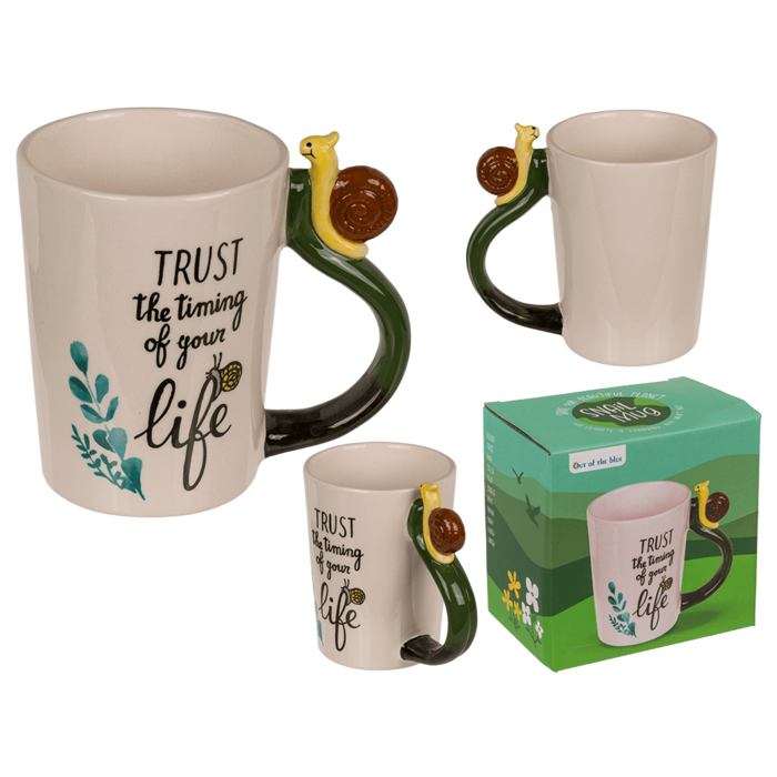 Stoneware mug, Snail Trust the timing of your life