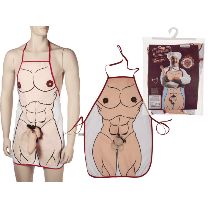 Tablier sexy, Corps d'homme avec pénis en peluche,