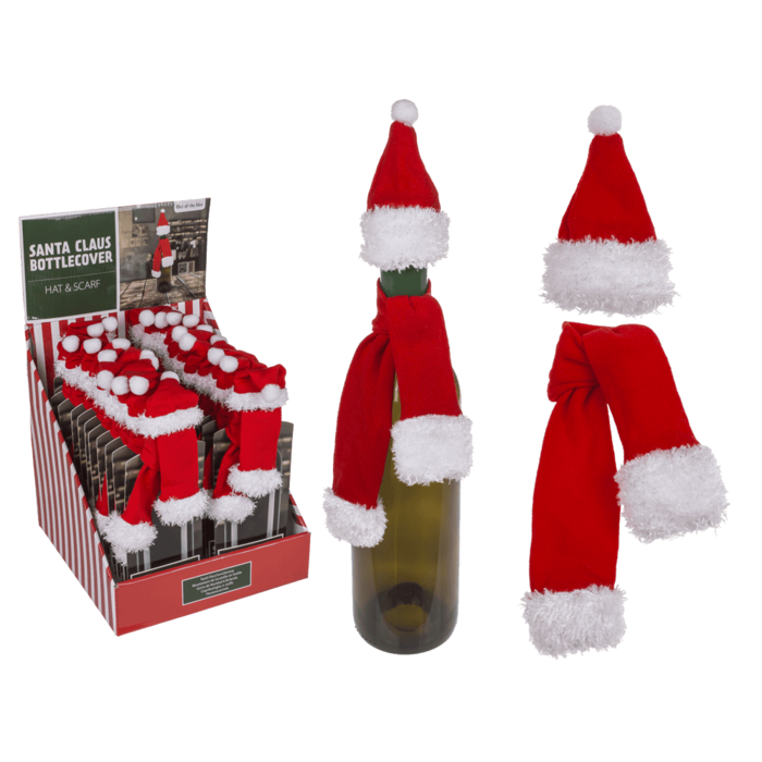 Textile Bottle Cover, Santa Claus hat & scarf,