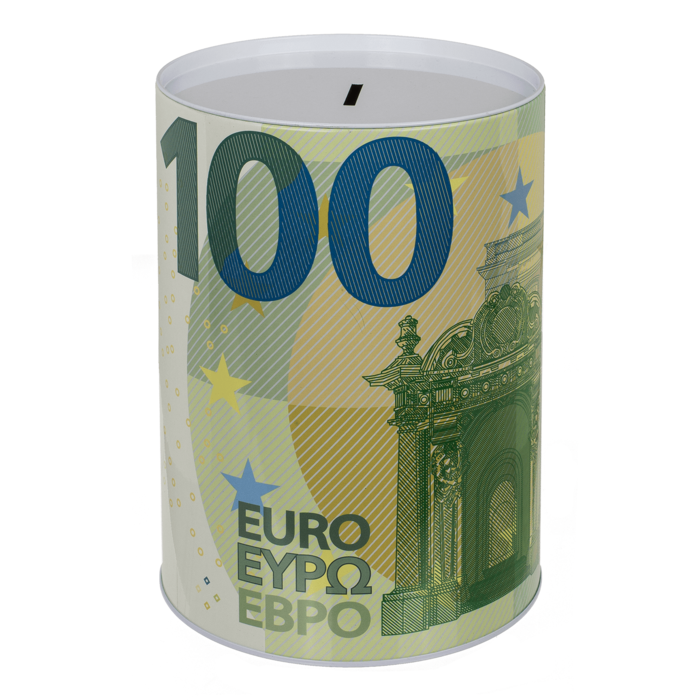 Generic Tirelire à Monnaie en Métal sous forme de boîte cylindre , décorée  Par l'image d'un billet de100 Euros à prix pas cher