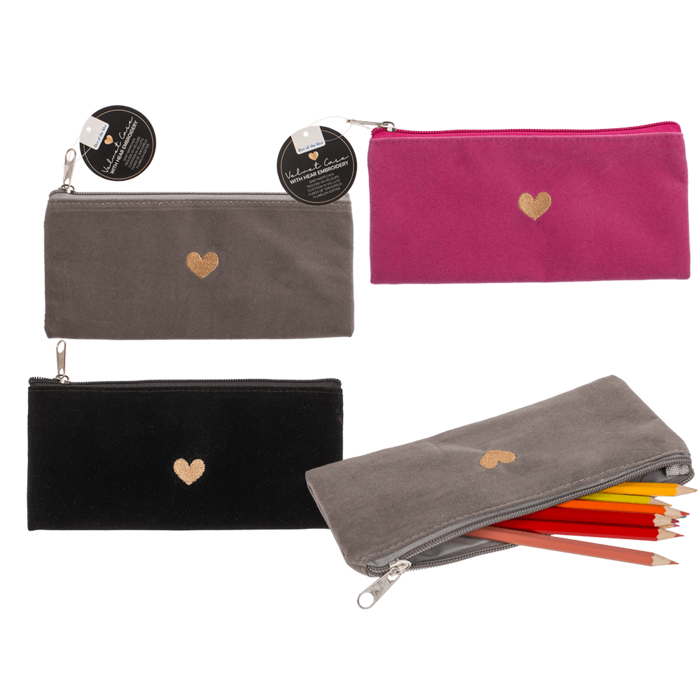 Velvet case with heart embroidery,