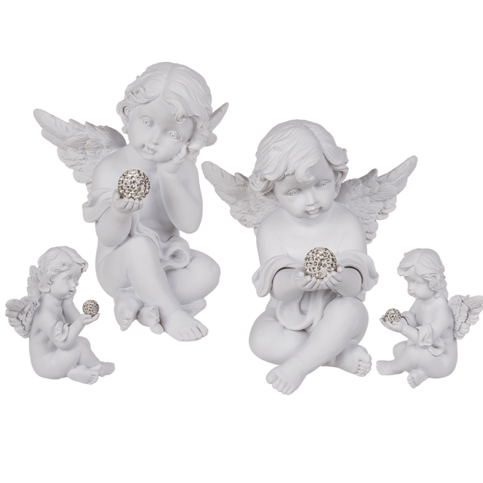 White, sitting Polyresin Angel with Crystal Deco,