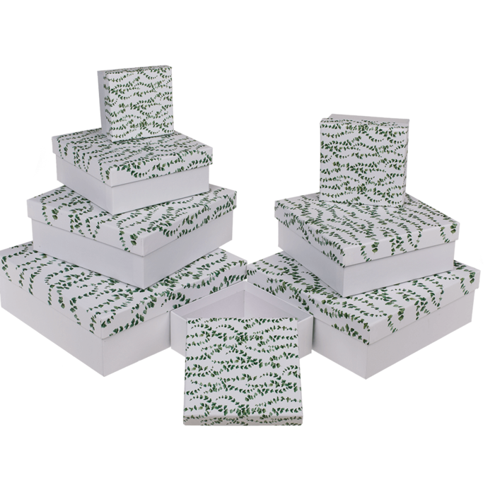 White gift boxes, Eucalyptus,