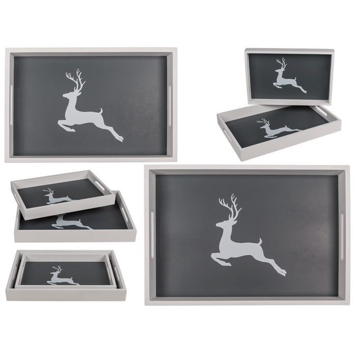 White/grey colored wooden tray, deer,