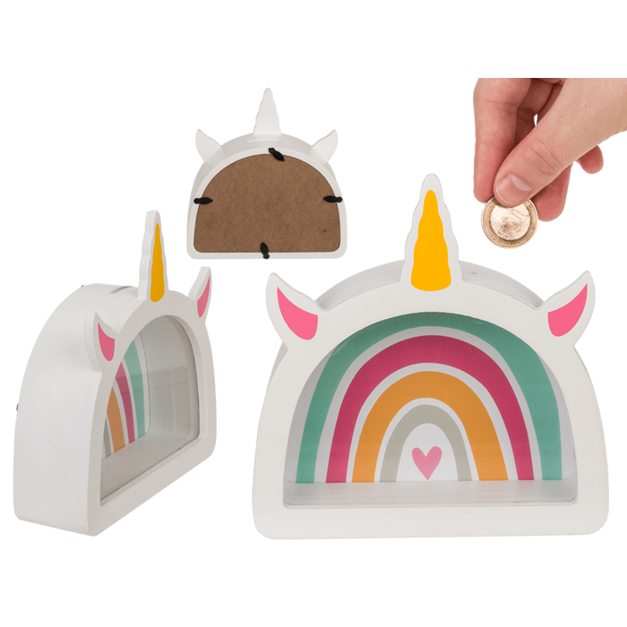 Wooden saving bank, Rainbow unicorn,