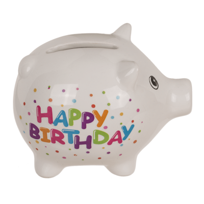 "Happy birthday" Saving bank, ca. 8,8 cm,