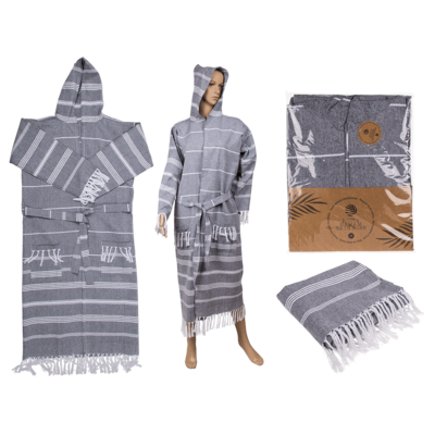 Accappatoio Fouta grigio/bianco, misura M,