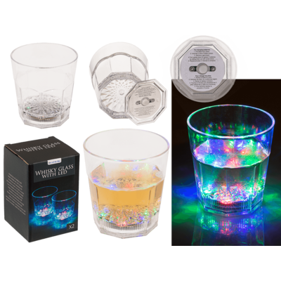 Acrylic-Whisky-glass, set of 2, with colourful LED