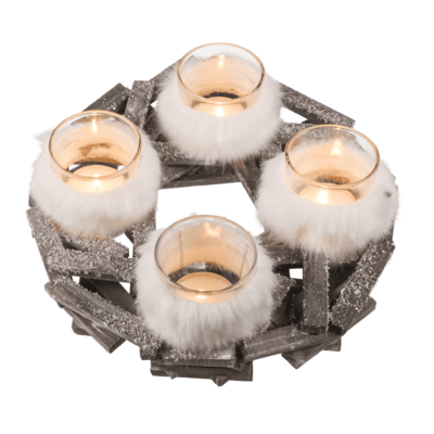 Advent wreath made of wooden with 4 glass tealight