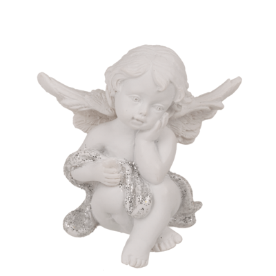 Angel sentado con corazon de cristal, aprox. 5 cm,