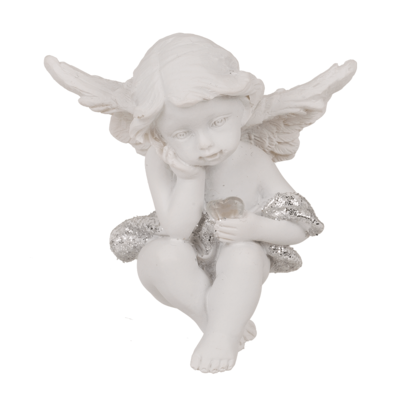 Angel sentado con corazon de cristal, aprox. 5 cm,