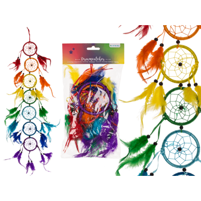 Attrape-rêves multicolore avec plumes, Rainbow,