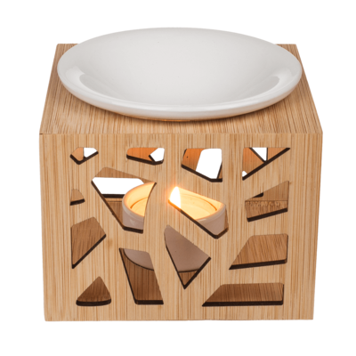 Bamboo oil burner, ca. 12 x 12 cm