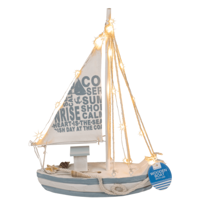 Barca a vela in legno con 13 LED bianco caldo,
