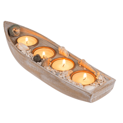 Barco de madera para 4 candelitas,