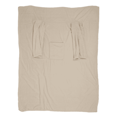 Beige comfort blanket with sleeves & pockets,