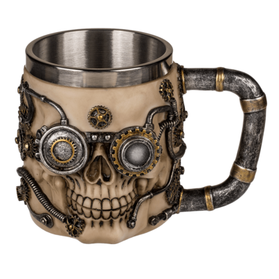 Bierkrug, Cyborg Skull, mit Edelstahleinsatz,