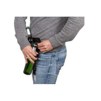Black beer belt with metal bottle opener,