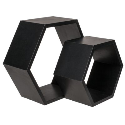 Black colored wooden wall shelf, 6 squares,