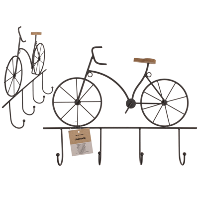 Black metal coat rack, bicycle, with 4 hooks,