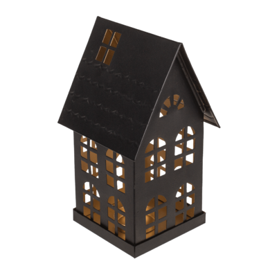Black metall decoration house for tealights,
