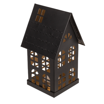 Black metall decoration house for tealights,
