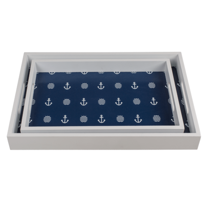 Blau/weißes Holz-Tablett, Modern Maritime,