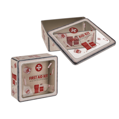 Boîte carrée en métal avec fenetre, First Aid Kit,