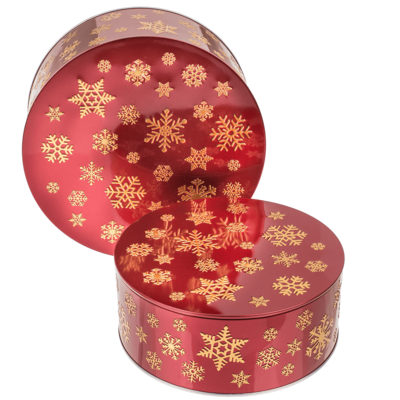 Boîte ronde en métal rouge/d'or, Flocon de neige,