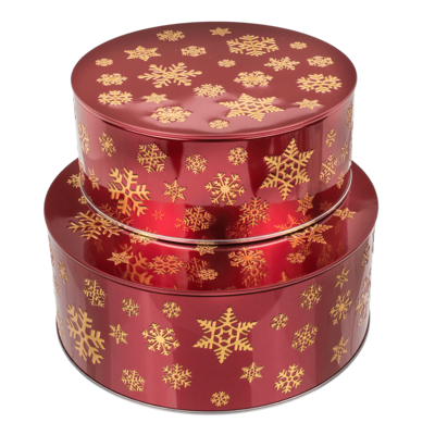 Boîte ronde en métal rouge/d'or, Flocon de neige,