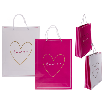 Bolsa de regalo de papel blanco/rosa, Love,