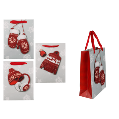 Bolsa de regalo roja/blanca de papel, Invierno