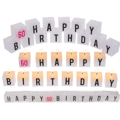 Bougies carrées avec écriture, 60 Happy Birthday,
