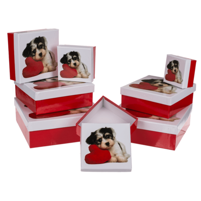 Cajas de regalo rojo/blanco, Perro,