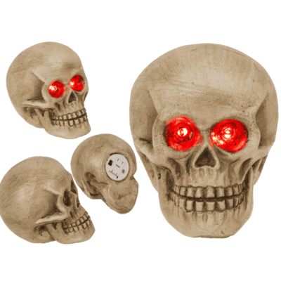 Calavera decorativa con ojos LED rojos