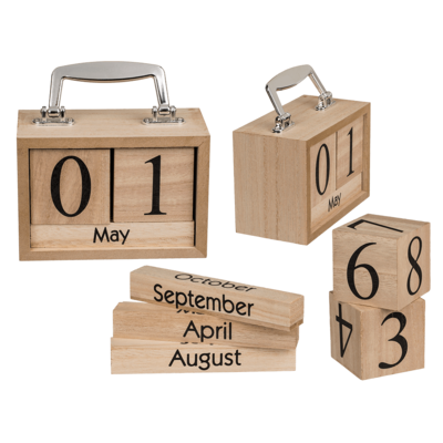 Calendario de madera, Maleta,