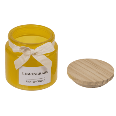 Candela in bicchiere con coperchio di legno,