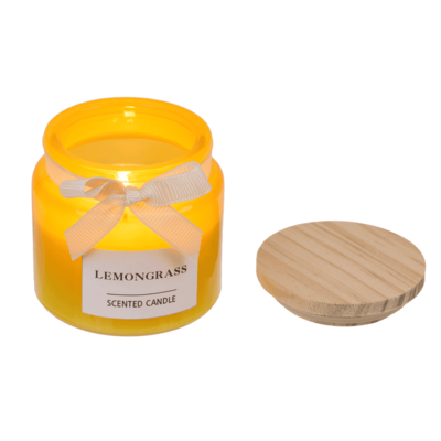 Candela in bicchiere con coperchio di legno,