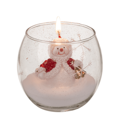 Candela in vetro, Pupazzo di neve & Babbo Natale,