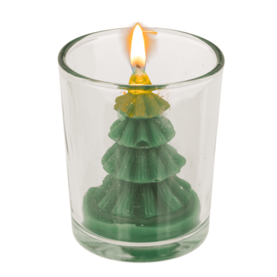 Candle, Christmas Tree, in glass, ca. 6 x 7 cm,