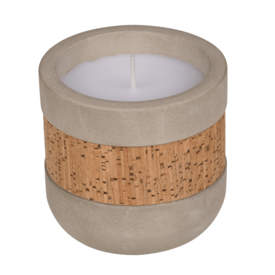 Candle in cement pot with corc decoration,