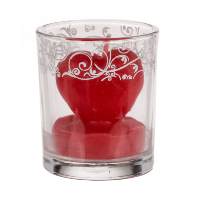 Candle in glass with decor, heart,