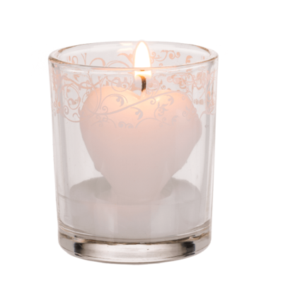 Candle in glass with decor, heart,