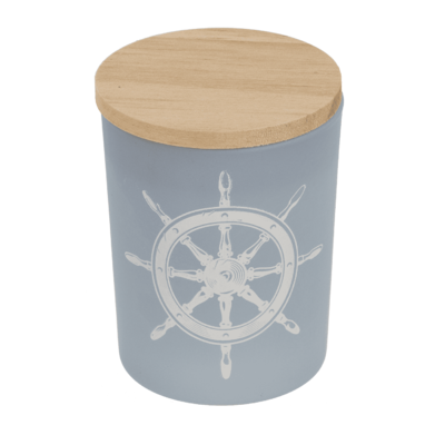 Candle in glass with wooden lid, Sea,