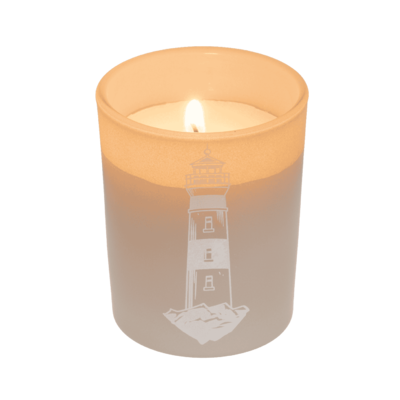 Candle in glass with wooden lid, Sea,