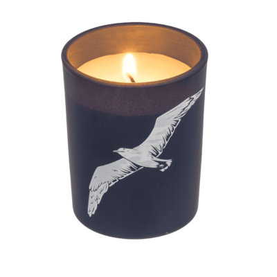 Candle in glass with wooden lid, Sea,