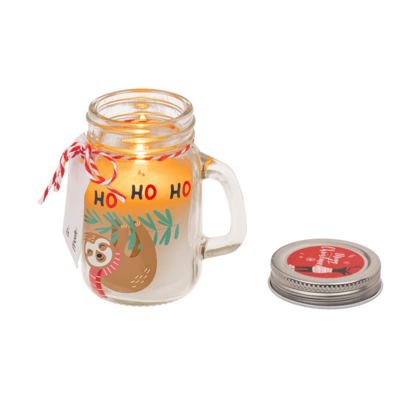 Candle in mason jar, Christmas motifs,