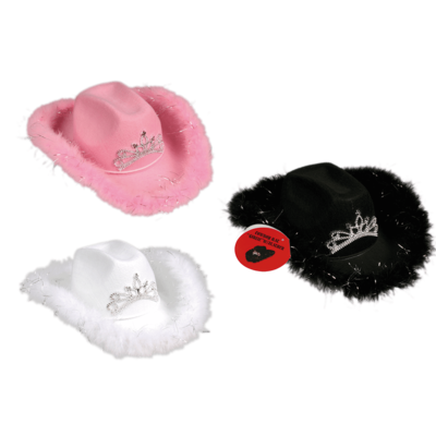 Cappello da cowboy in feltro con piume e diadema